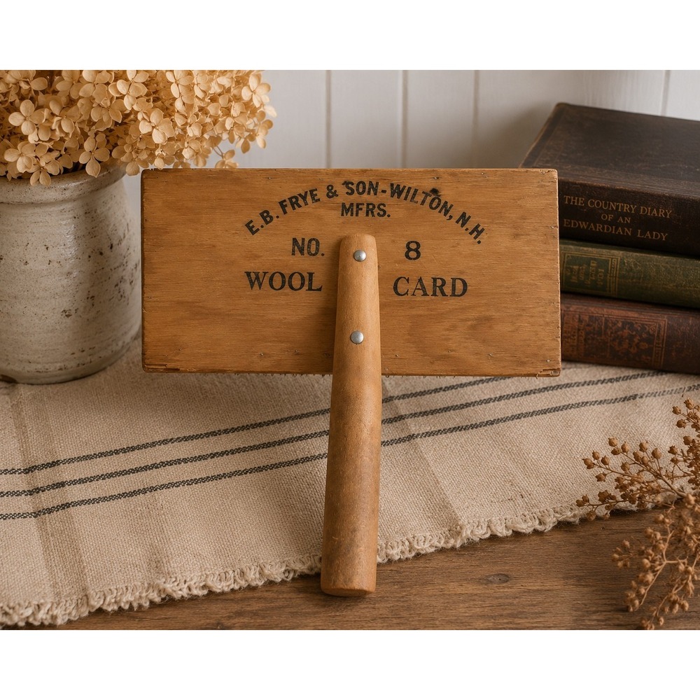 Wool Card E.B. Frye & Son No.8 Primitive Wooden Textile Tool Wilton NH Farmhouse